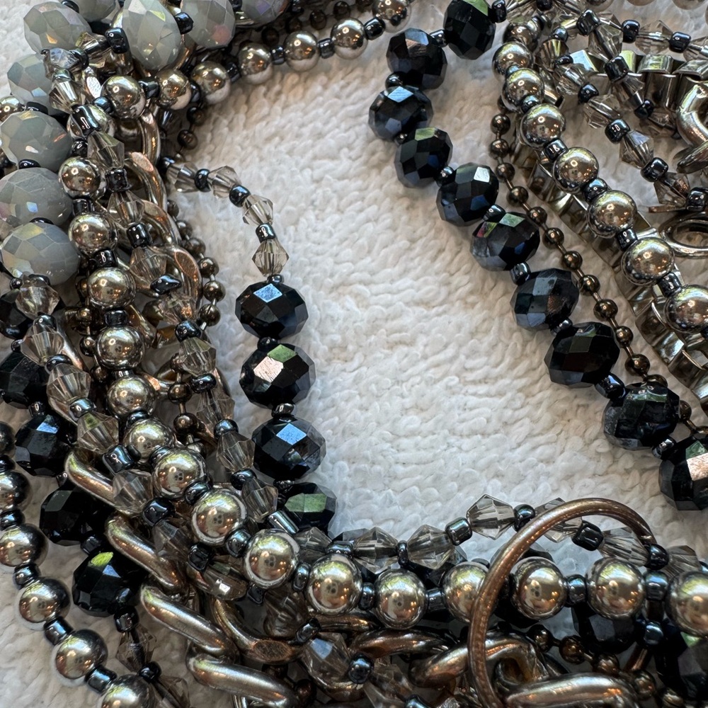 Cookie Lee, Silver, Black Beaded 2-length necklace